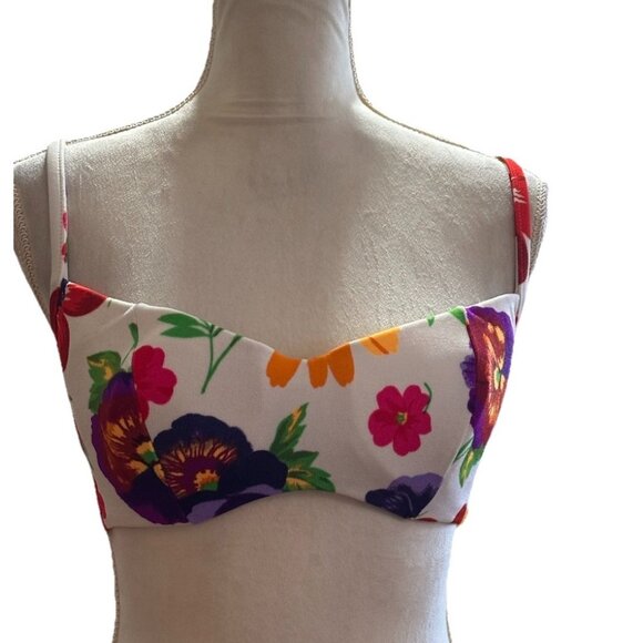 Vintage Y2K Illusions By Cole  Floral Bikini Top Padded Sz 14 B/C Y2K Festive - Picture 1 of 7